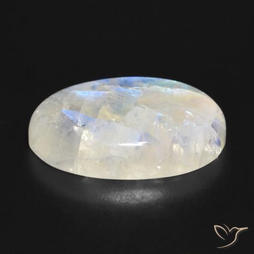 Piedra lunar arcoíris Blanco azulado natural de 19.59 ct, Ovalada, Translúcido