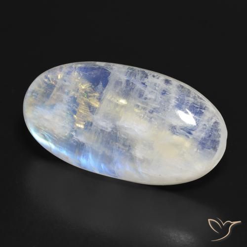 Piedra lunar arcoíris Blanco azulado natural de 34.30 ct, Ovalada, Transparente