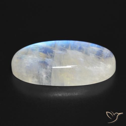 Piedra lunar arcoíris Blanco azulado natural de 34.30 ct, Ovalada, Transparente