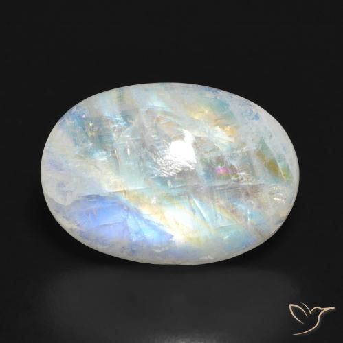 12.72ct Natural Blanco azulado Piedra lunar arcoíris, Ovalada, Translúcido