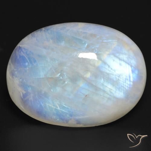 30.84ct Natural Blanco azulado Piedra lunar arcoíris, Ovalada, Translúcido