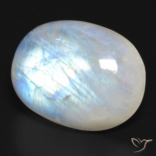 Piedra lunar arcoíris Blanco azulado natural de 30.84 ct, Ovalada, Translúcido