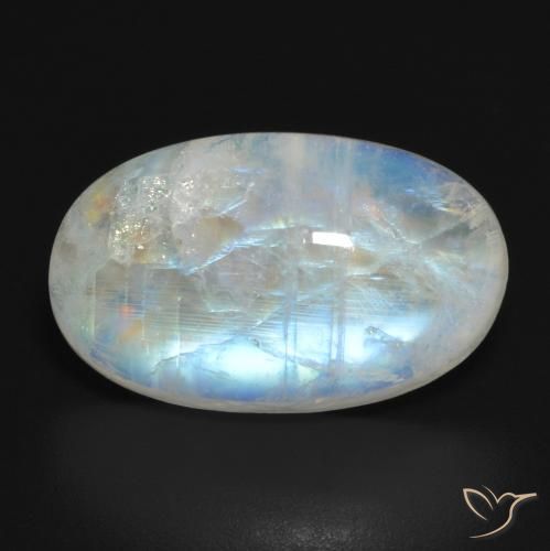 11.54ct Natural Blanco azulado Piedra lunar arcoíris, Ovalada, Translúcido