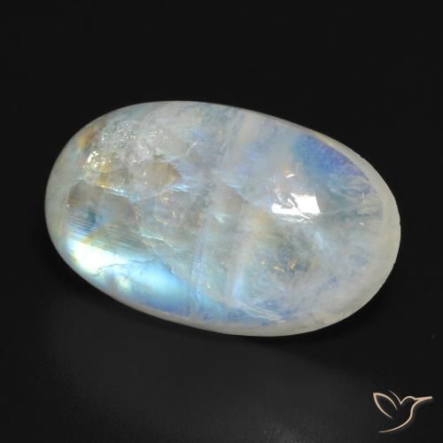 Piedra lunar arcoíris Blanco azulado natural de 11.54 ct, Ovalada, Translúcido
