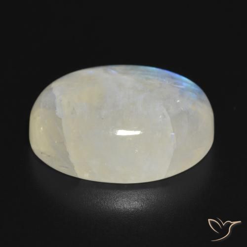 Piedra lunar arcoíris Blanco azulado natural de 19.86 ct, Ovalada, Translúcido