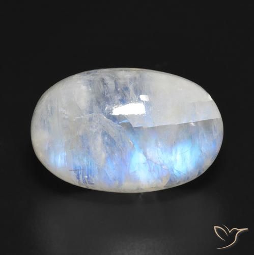 11.83ct Natural Blanco azulado Piedra lunar arcoíris, Ovalada, Translúcido