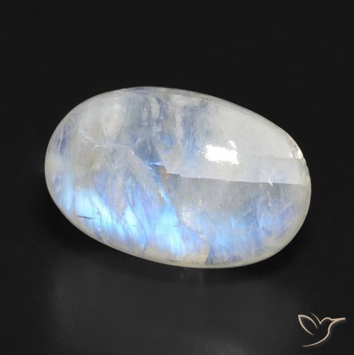 Piedra lunar arcoíris Blanco azulado natural de 11.83 ct, Ovalada, Translúcido