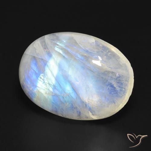 Piedra lunar arcoíris Blanco azulado natural de 15.90 ct, Ovalada, Translúcido