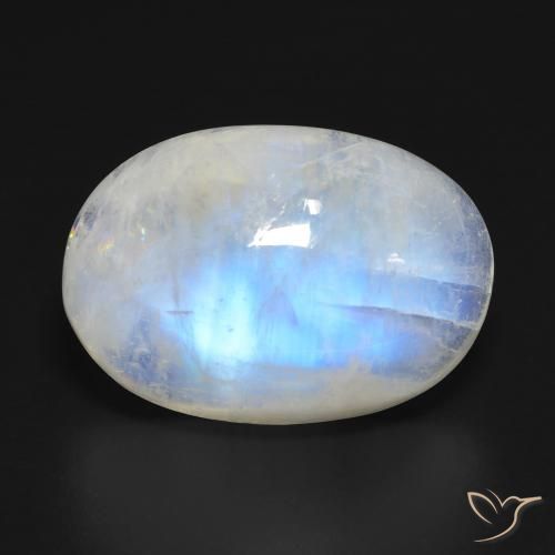20.99ct Natural Blanco azulado Piedra lunar arcoíris, Ovalada, Transparente