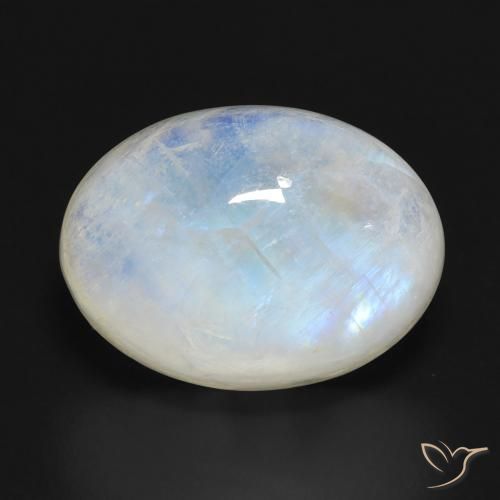 14.50ct Natural Blanco azulado Piedra lunar arcoíris, Ovalada, Translúcido