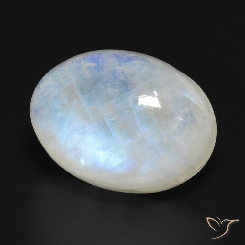 Piedra lunar arcoíris Blanco azulado natural de 14.50 ct, Ovalada, Translúcido
