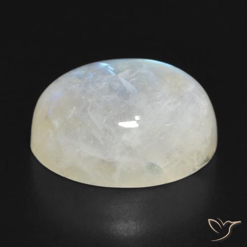 Piedra lunar arcoíris Blanco azulado natural de 14.50 ct, Ovalada, Translúcido