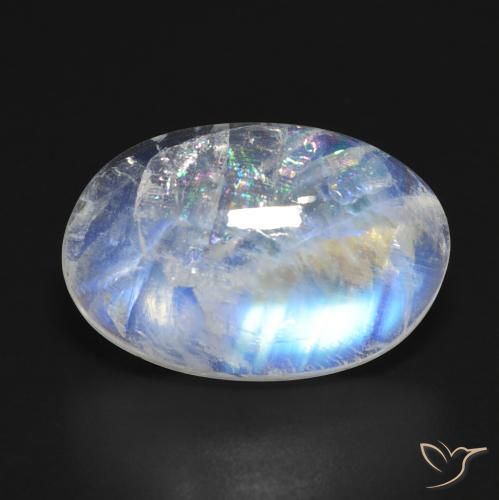Piedra de luna arcoíris blanco natural de 9,48 ct, corte óvalo, transparente