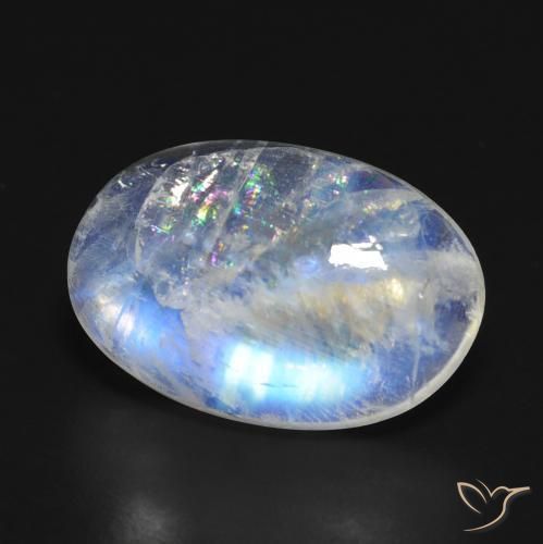 Piedra de luna arcoíris blanco natural de 9,48 ct, corte óvalo, transparente