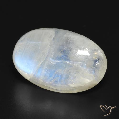 Piedra lunar arcoíris Blanco azulado natural de 16.32 ct, Ovalada, Translúcido