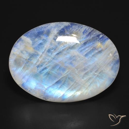 45.90ct Natural Blanco azulado Piedra lunar arcoíris, Ovalada, Translúcido