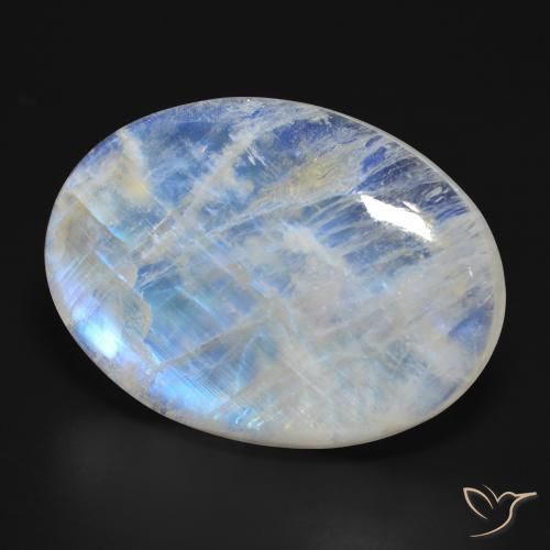 Piedra lunar arcoíris Blanco azulado natural de 45.90 ct, Ovalada, Translúcido
