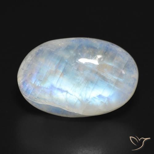 13.53ct Natural Blanco azulado Piedra lunar arcoíris, Ovalada, Translúcido
