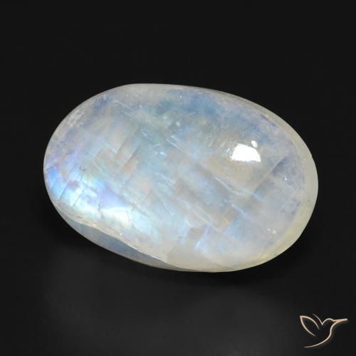 Piedra lunar arcoíris Blanco azulado natural de 13.53 ct, Ovalada, Translúcido