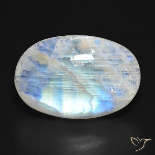 21.64ct Natural Blanco azulado Piedra lunar arcoíris, Ovalada, Translúcido