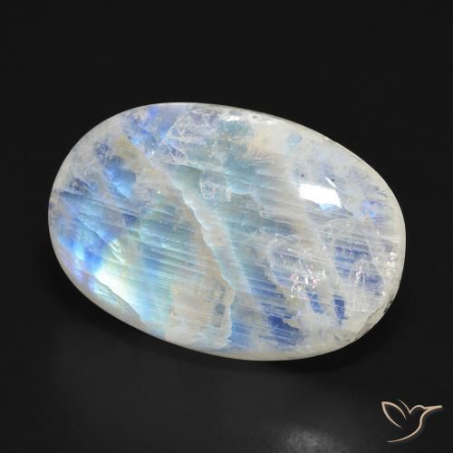 Piedra lunar arcoíris Blanco azulado natural de 21.64 ct, Ovalada, Translúcido