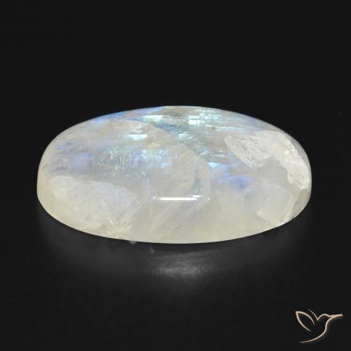Piedra lunar arcoíris Blanco azulado natural de 21.64 ct, Ovalada, Translúcido