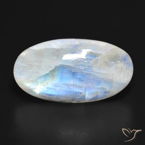 25.60ct Natural Blanco azulado Piedra lunar arcoíris, Ovalada, Translúcido