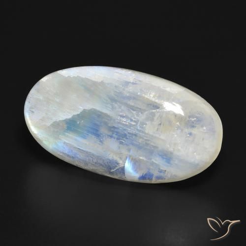 Piedra lunar arcoíris Blanco azulado natural de 25.60 ct, Ovalada, Translúcido
