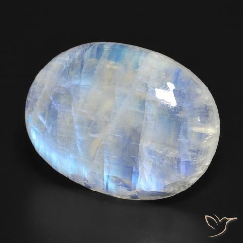 Piedra lunar arcoíris Blanco azulado natural de 27.61 ct, Ovalada, Translúcido