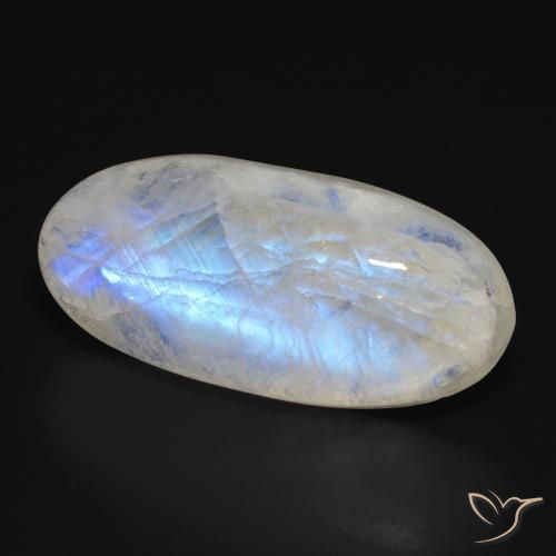 Piedra lunar arcoíris Blanco azulado natural de 28.30 ct, Ovalada, Translúcido