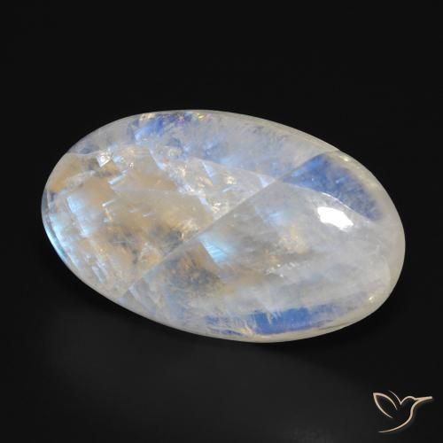 Piedra lunar arcoíris Blanco azulado natural de 24.46 ct, Ovalada, Translúcido