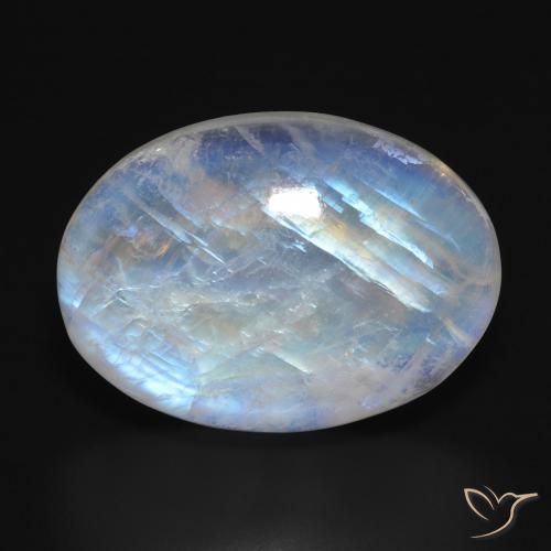 31.82ct Natural Blanco azulado Piedra lunar arcoíris, Ovalada, Translúcido