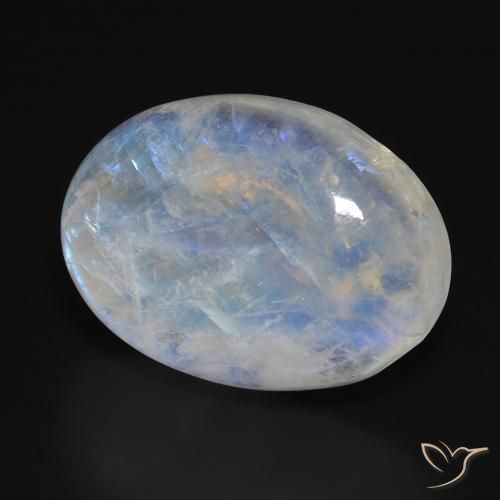 Piedra lunar arcoíris Blanco azulado natural de 31.82 ct, Ovalada, Translúcido