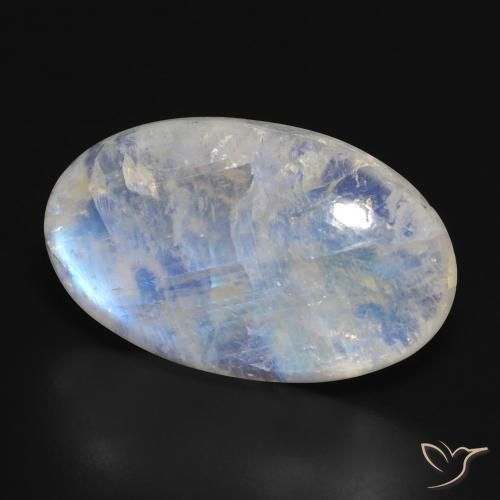 Piedra lunar arcoíris Blanco azulado natural de 23.70 ct, Ovalada, Translúcido