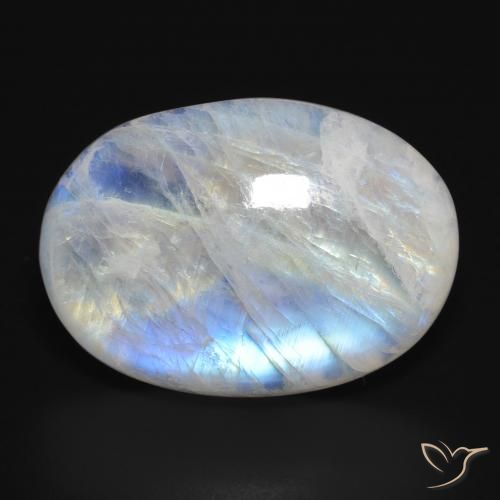 29.81ct Natural Blanco azulado Piedra lunar arcoíris, Ovalada, Translúcido