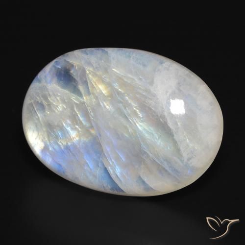 Piedra lunar arcoíris Blanco azulado natural de 29.81 ct, Ovalada, Translúcido
