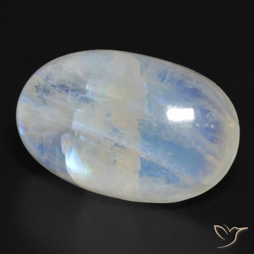 Piedra lunar arcoíris Blanco azulado natural de 20.64 ct, Ovalada, Translúcido