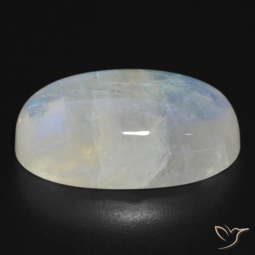 Piedra lunar arcoíris Blanco azulado natural de 20.64 ct, Ovalada, Translúcido