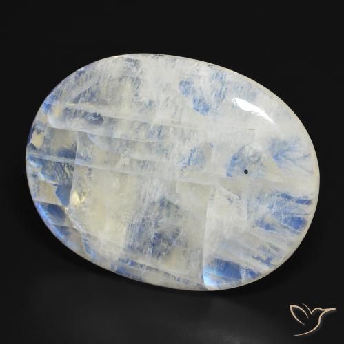 Piedra lunar arcoíris Blanco azulado natural de 112.39 ct, Corte Óvalo, Translúcido