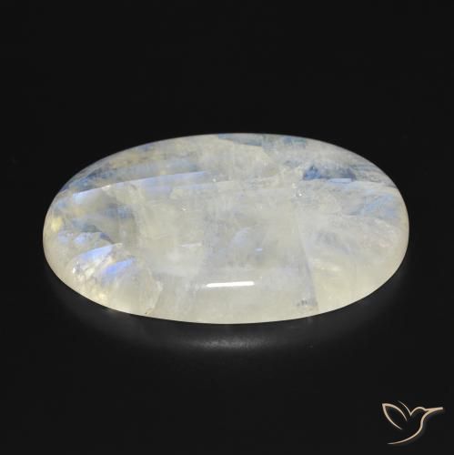 Piedra lunar arcoíris Blanco azulado natural de 112.39 ct, Corte Óvalo, Translúcido