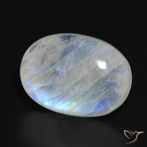Piedra lunar arcoíris Blanco azulado natural de 14.84 ct, Ovalada, Translúcido