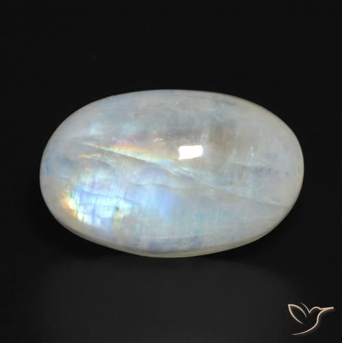 14.10ct Natural Blanco azulado Piedra lunar arcoíris, Ovalada, Translúcido