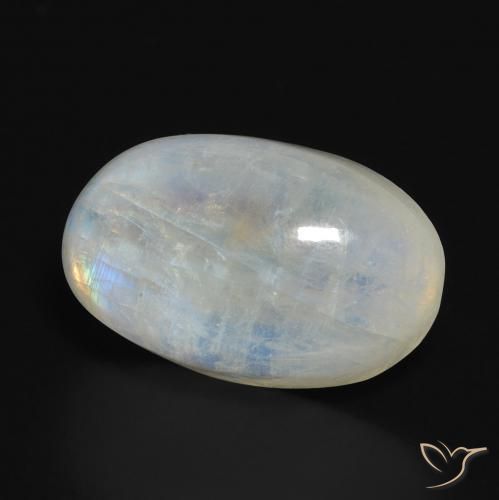 Piedra lunar arcoíris Blanco azulado natural de 14.10 ct, Ovalada, Translúcido