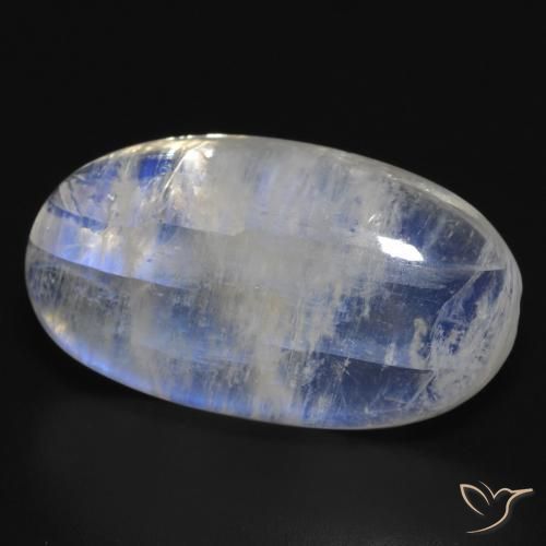 Piedra lunar arcoíris Blanco azulado natural de 18.15 ct, Ovalada, Translúcido