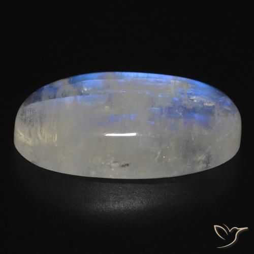 Piedra lunar arcoíris Blanco azulado natural de 18.15 ct, Ovalada, Translúcido