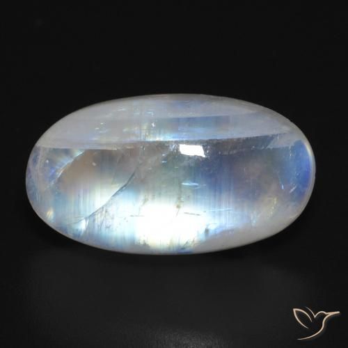 12.55ct Natural Blanco azulado Piedra lunar arcoíris, Ovalada, Translúcido