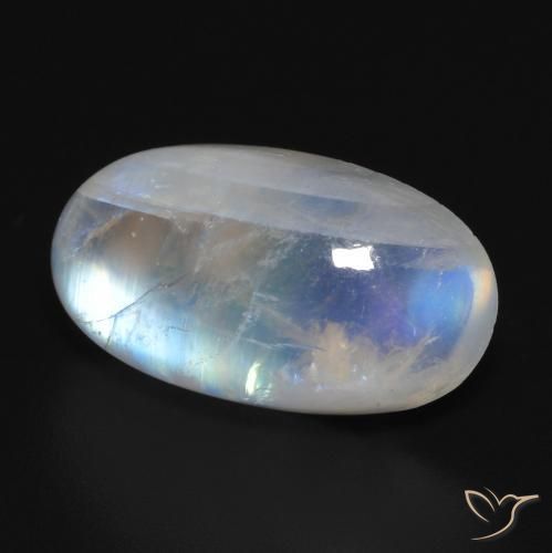 Piedra lunar arcoíris Blanco azulado natural de 12.55 ct, Ovalada, Translúcido