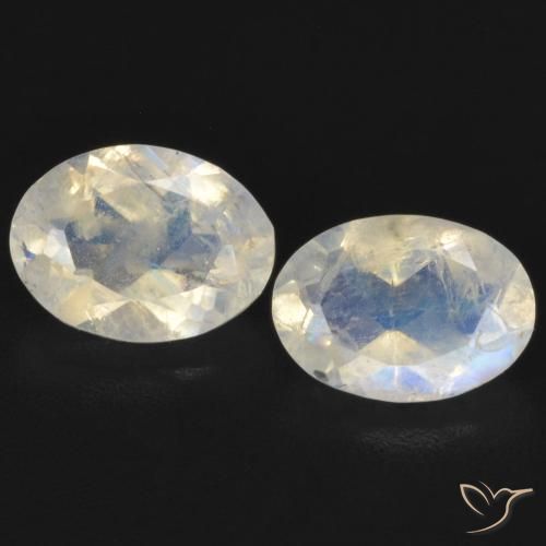 1.45ctw Natural Blanco azulado Piedra lunar arcoíris, Ovalada, Transparente