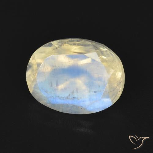 1.92ct Natural Blanco azulado Piedra lunar arcoíris, Ovalada, Transparente