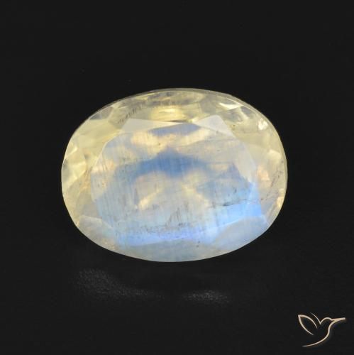 Piedra lunar arcoíris Blanco azulado natural de 1.92 ct, Ovalada, Transparente